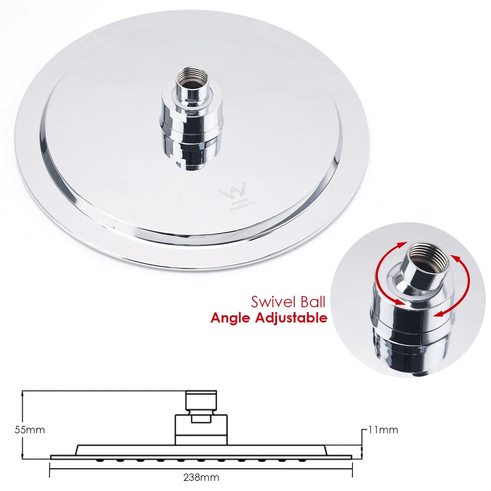 Chrome 9" Rain Shower with Adjustable Sliding Rail