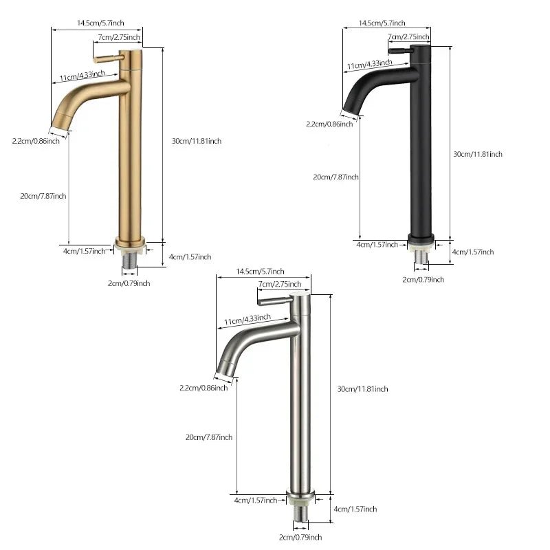 Black & Gold Stainless Steel Basin Faucet – Quick-Open Single Cold Tap