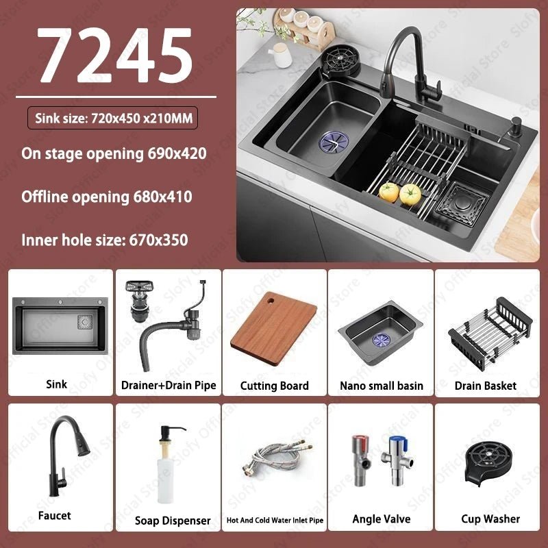 Stainless Steel Farmhouse Kitchen Sink – Single Bowl with Faucet & Drain