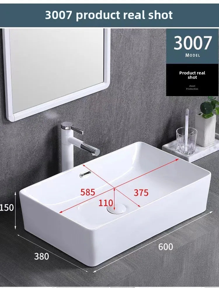 Square White Ceramic Countertop Basin – Multi-Size Vanity Sink