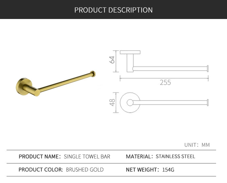 Gold Brushed Bathroom Hardware Set – Wall-Mounted Holders & Accessories