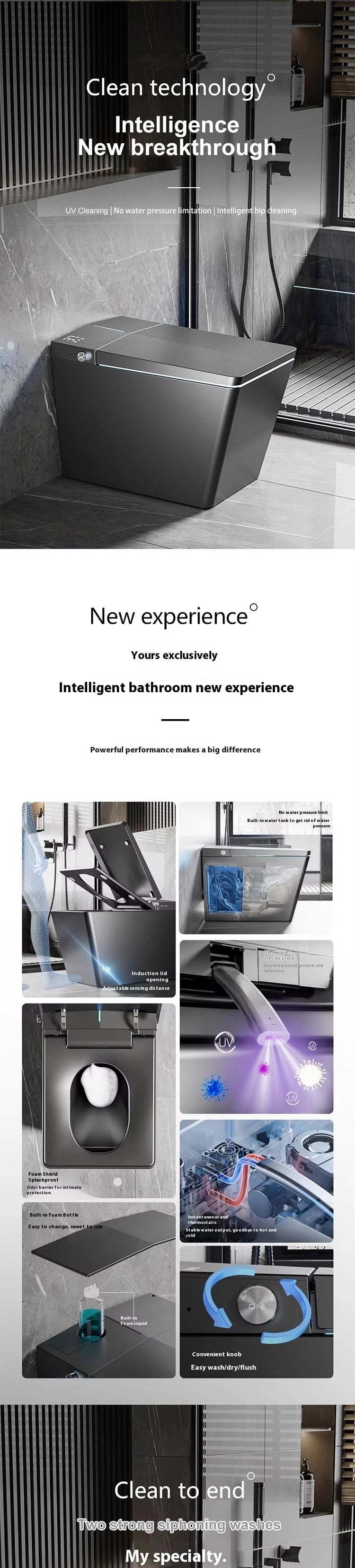 Luxury Tankless Smart Toilet – Matte Black Heated Electric Bidet