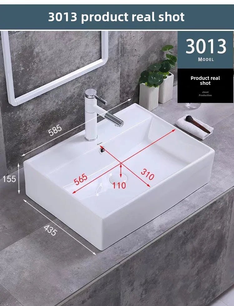 Square White Ceramic Countertop Basin – Multi-Size Vanity Sink