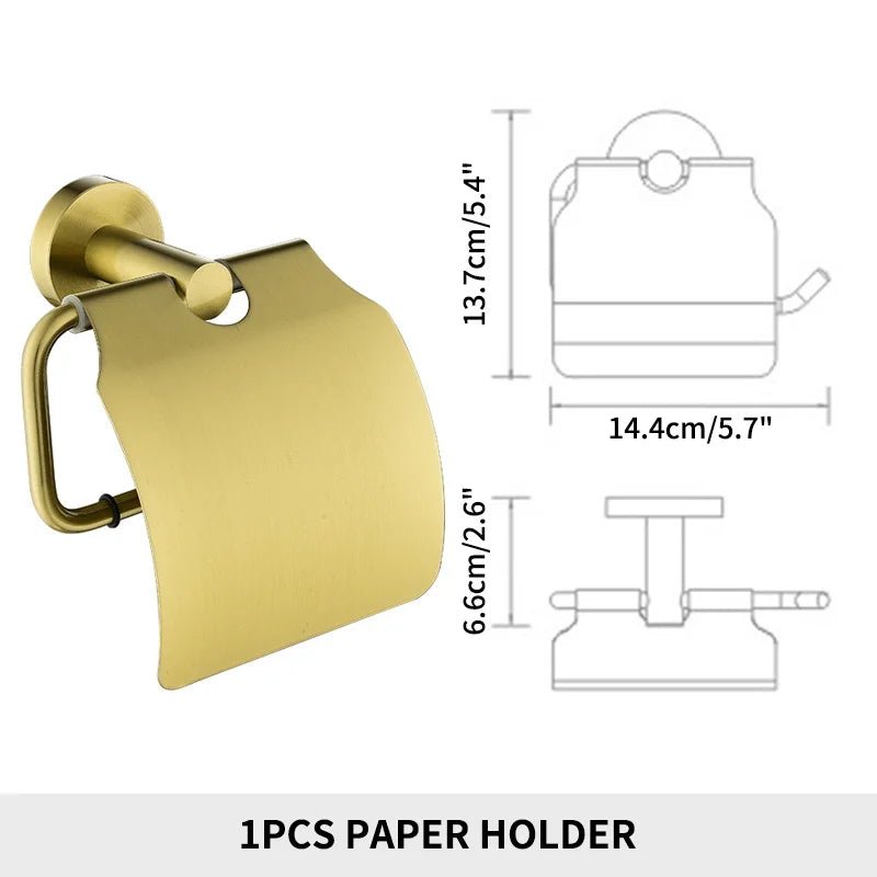 Gold Brushed Bathroom Hardware Set – Wall-Mounted Holders & Accessories