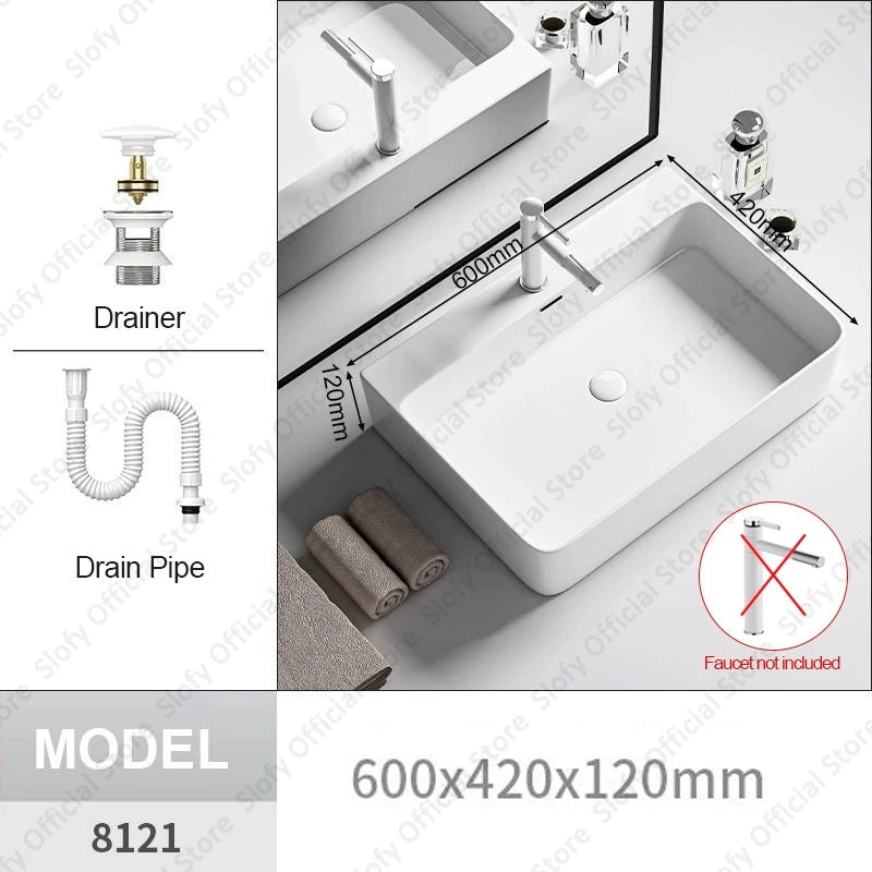 Modern White Ceramic Bathroom Basin – Luxury Multi-Size Artistic Sink