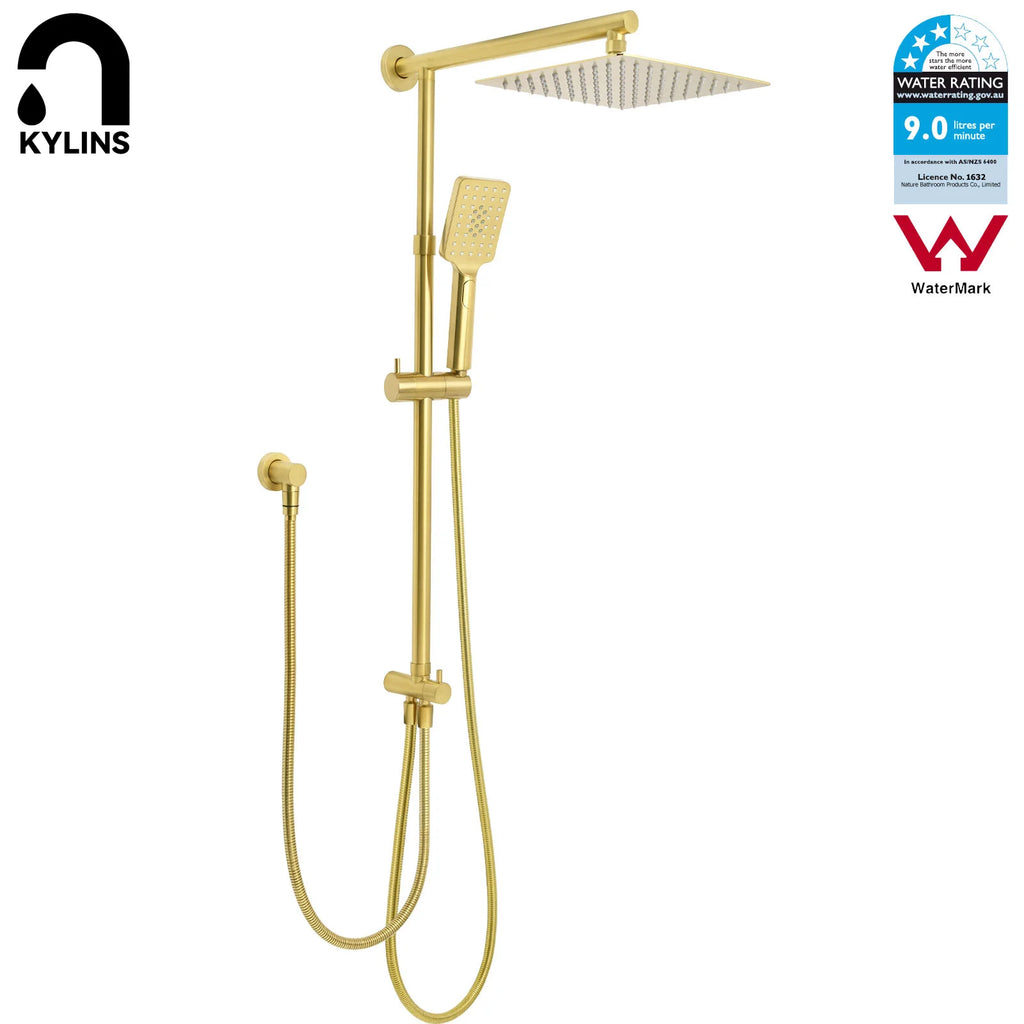 Brushed Gold Square Rain Shower Set with Sliding Rail
