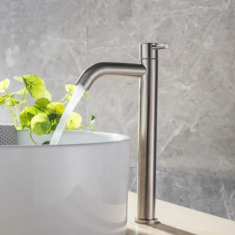 Black & Gold Stainless Steel Basin Faucet – Quick-Open Single Cold Tap