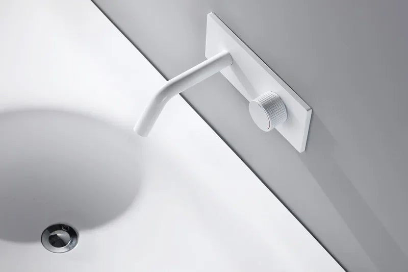 Gunmetal Wall-Mounted Basin Faucet – Single Handle Hot & Cold Mixer