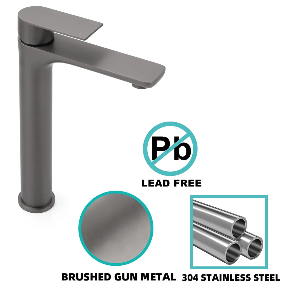 Gunmetal Grey Tall Basin Mixer Tap – Round Bathroom Faucet