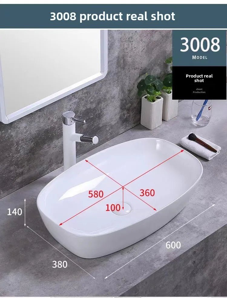 Square White Ceramic Countertop Basin – Multi-Size Vanity Sink