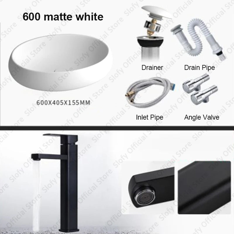 Simple Oval Ceramic Countertop Basin – Modern Luxury Bathroom Sink