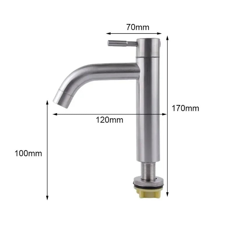 Stainless Steel Basin Faucet – Single Cold Water Tap (Gold/Black/Silver)