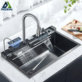 Stainless Steel Kitchen Sink with Faucet – Digital Display & 5-Function Waterfall System