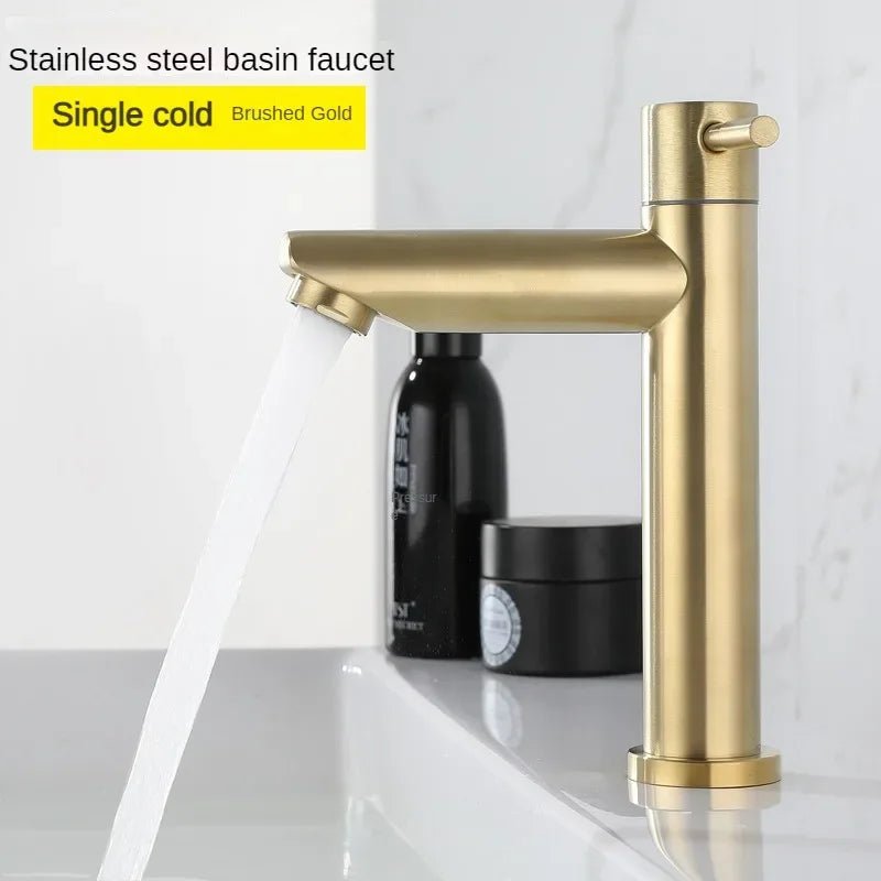 Brushed Gold Waterfall Basin Faucet – Single Cold Water Stainless Steel Tap