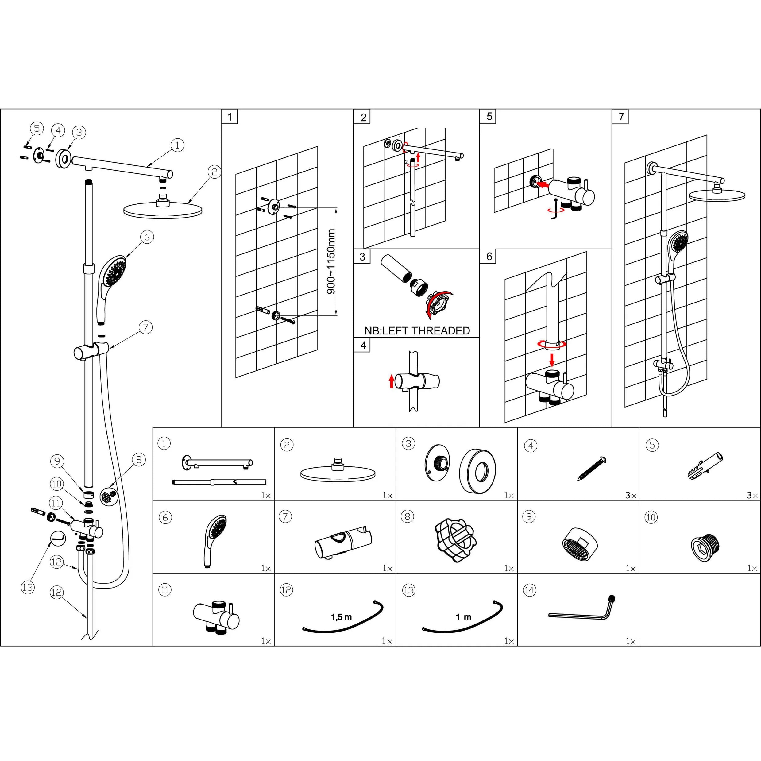 Square Rain Shower Set with 3-Mode Handheld and Sliding Rail