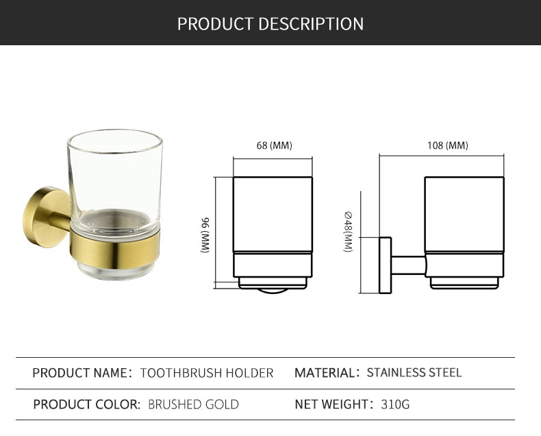 Gold Brushed Bathroom Hardware Set – Wall-Mounted Holders & Accessories