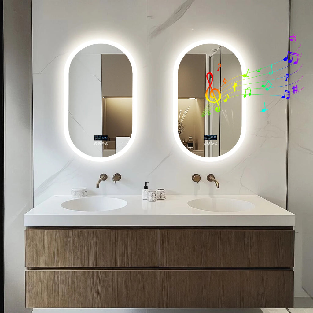 Oval LED Bathroom Mirror with Bluetooth & Digital Display – Smart Wall-Mounted (80/120cm)