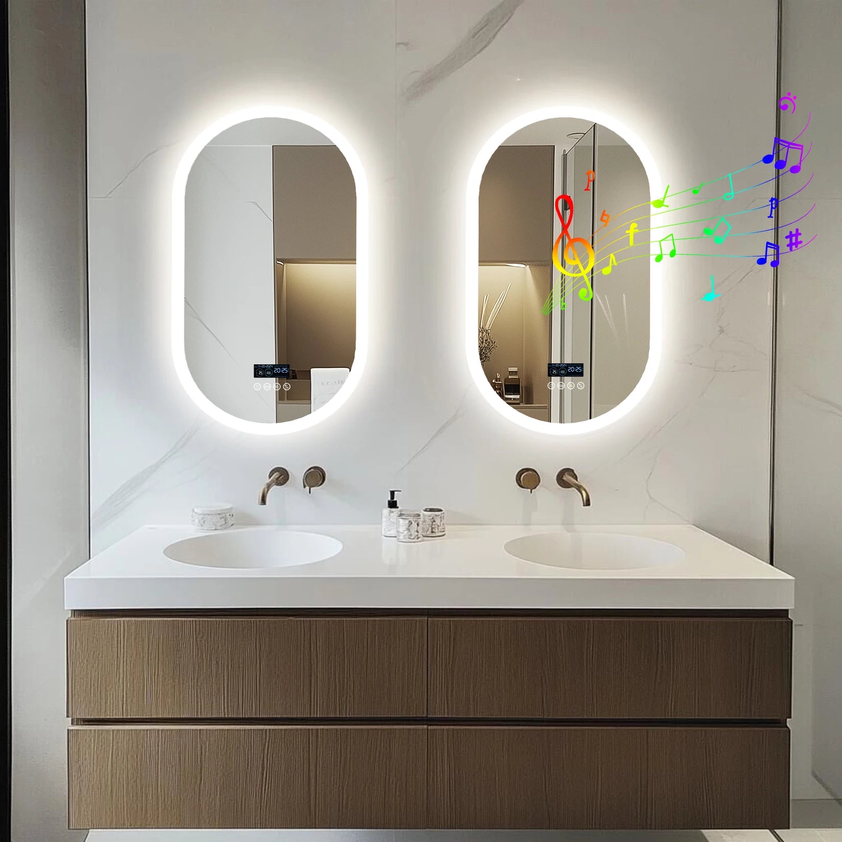 Oval LED Bathroom Mirror with Bluetooth & Digital Display – Smart Wall-Mounted (80/120cm)
