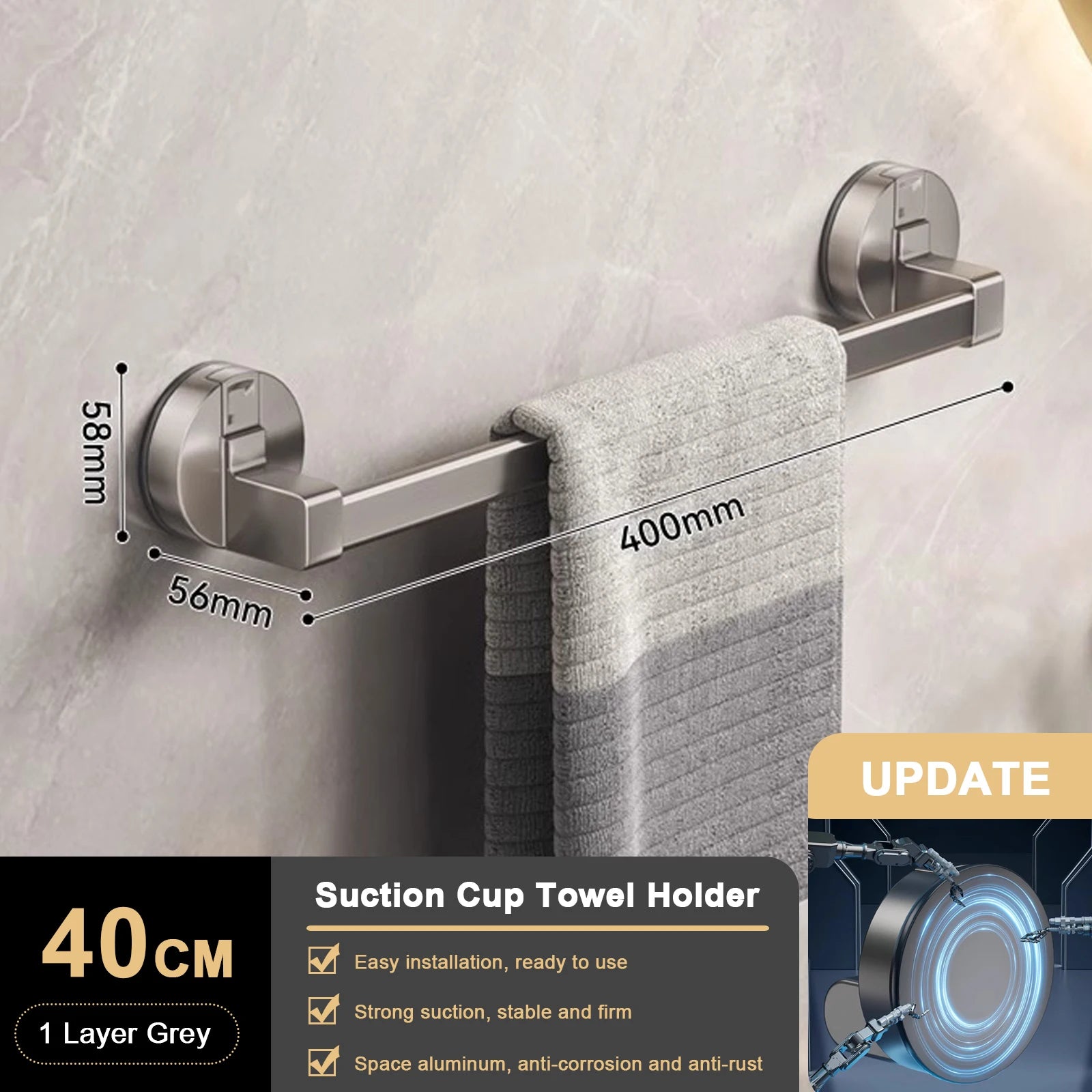 Suction Cup Double Towel Bar (No-Drill Wall Mount)