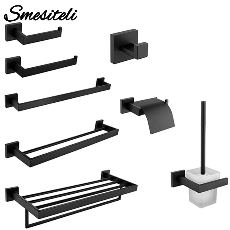 Matt Black Bathroom Hardware & Accessory Kit