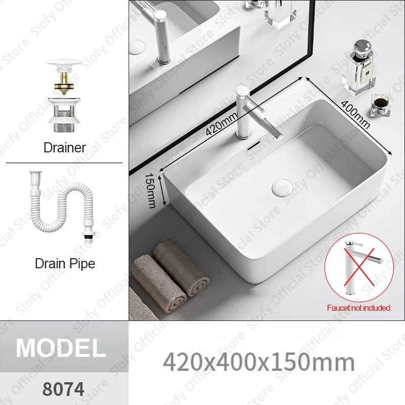 Modern White Ceramic Bathroom Basin – Luxury Multi-Size Artistic Sink