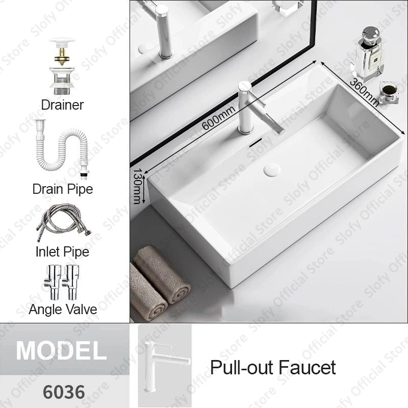 Modern White Ceramic Bathroom Basin – Luxury Multi-Size Artistic Sink