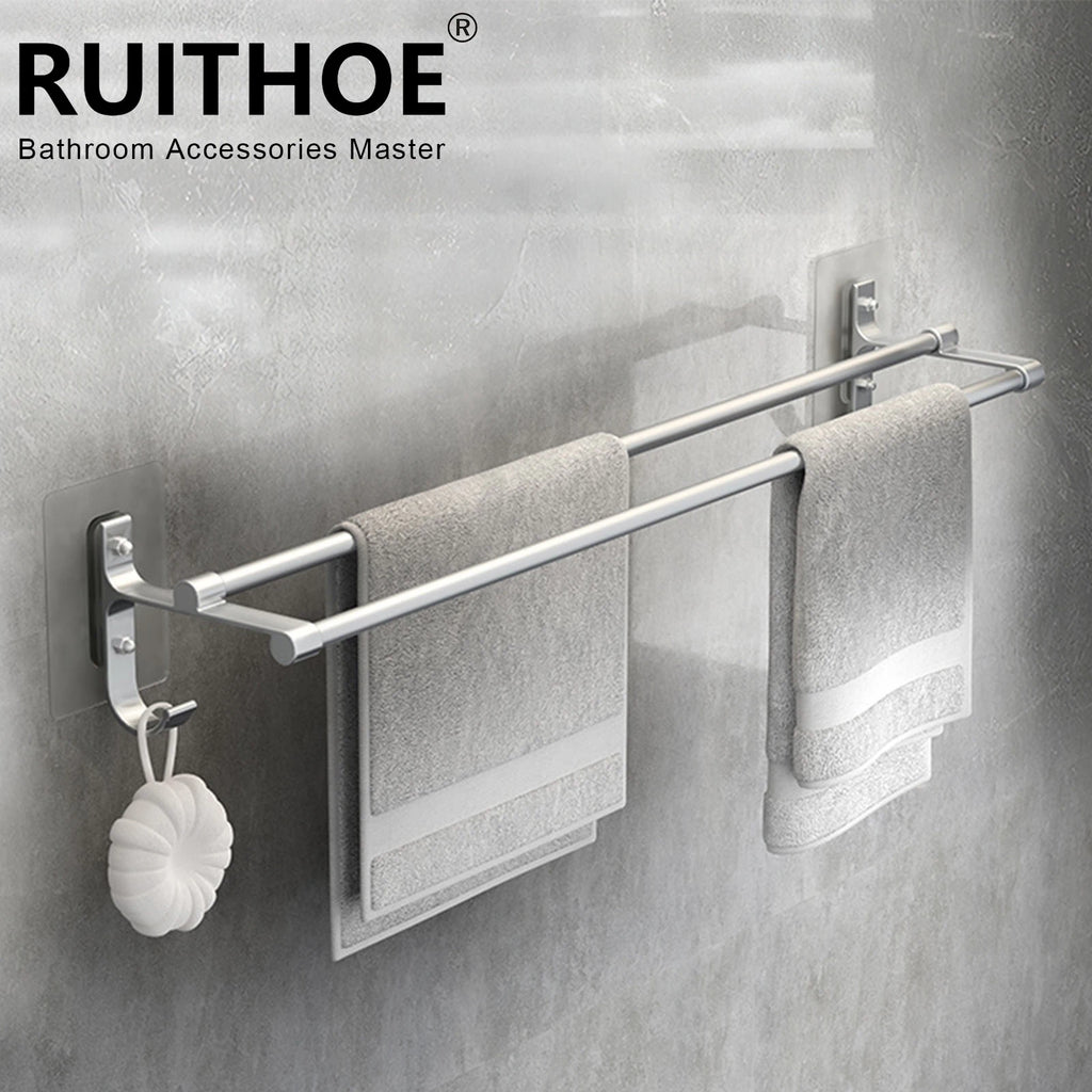Aluminum No-Drill Double Towel Bar