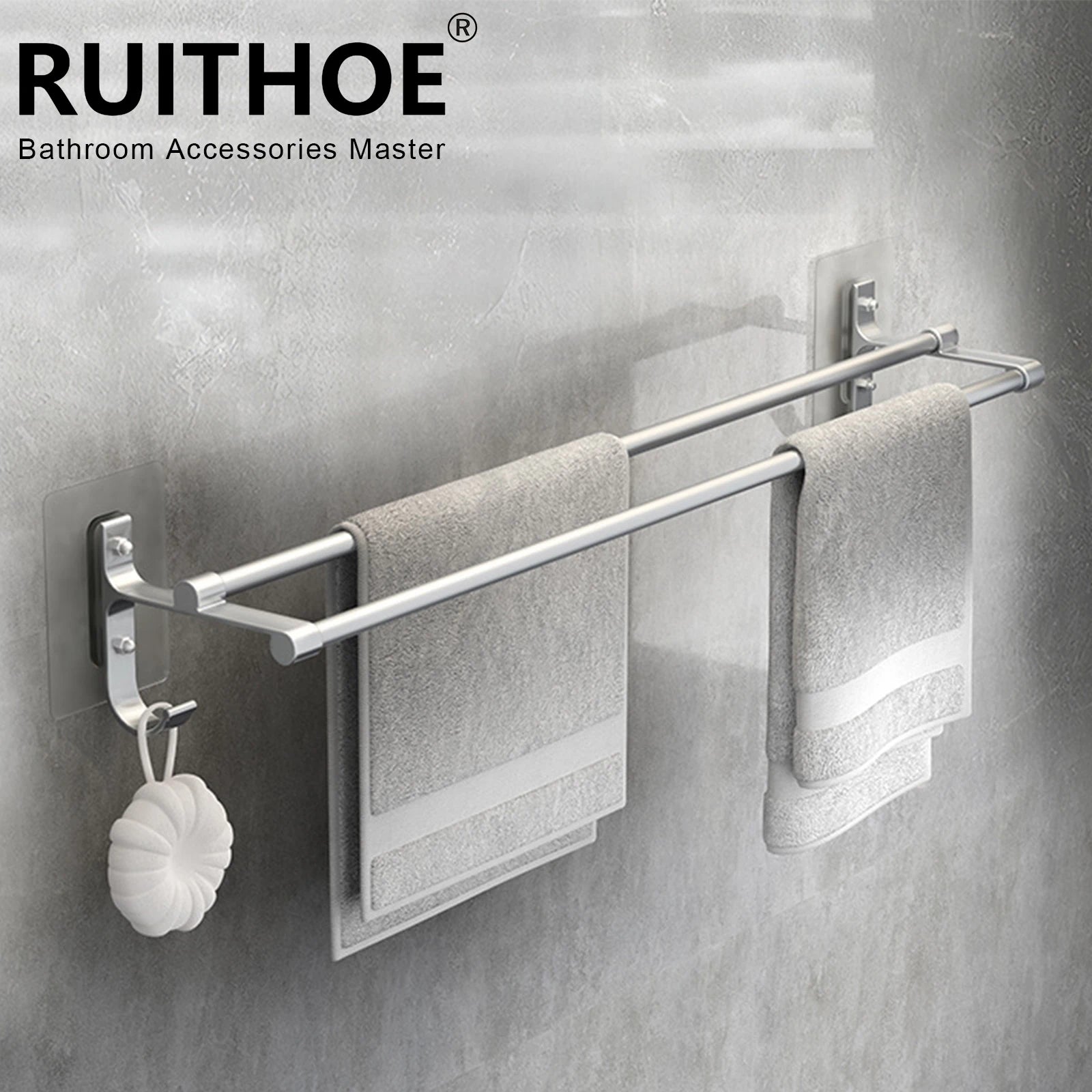 Aluminum No-Drill Double Towel Bar