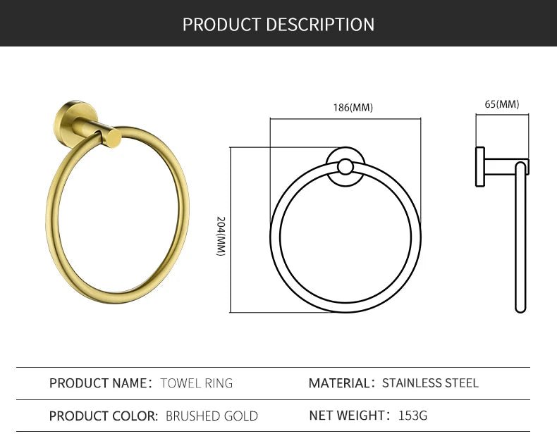 Gold Brushed Bathroom Hardware Set – Wall-Mounted Holders & Accessories