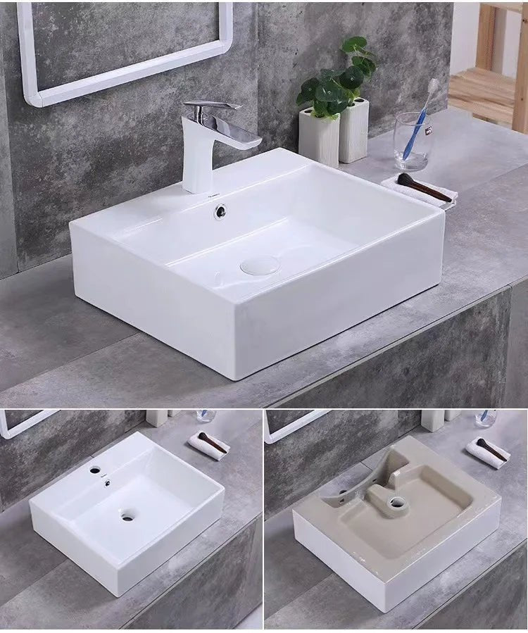 Square White Ceramic Countertop Basin – Multi-Size Vanity Sink