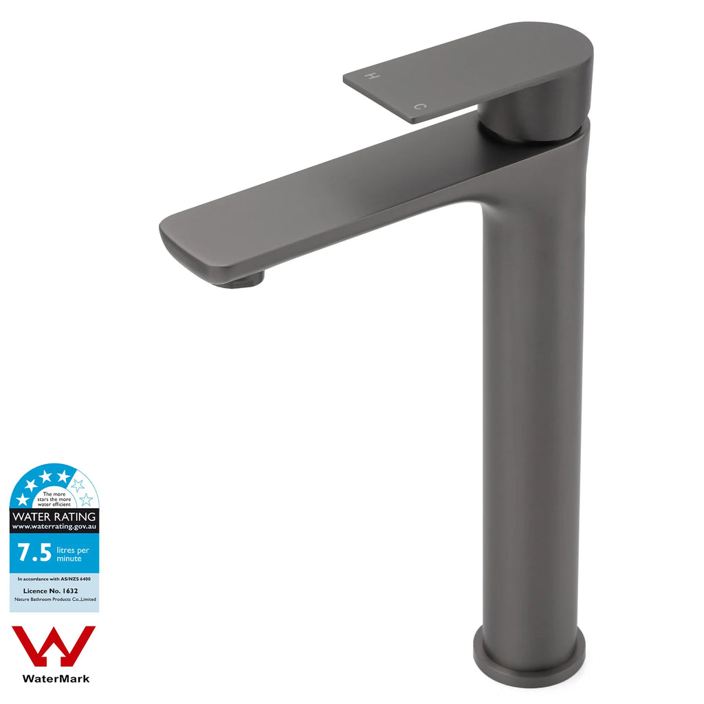 Gunmetal Grey Tall Basin Mixer Tap – Round Bathroom Faucet