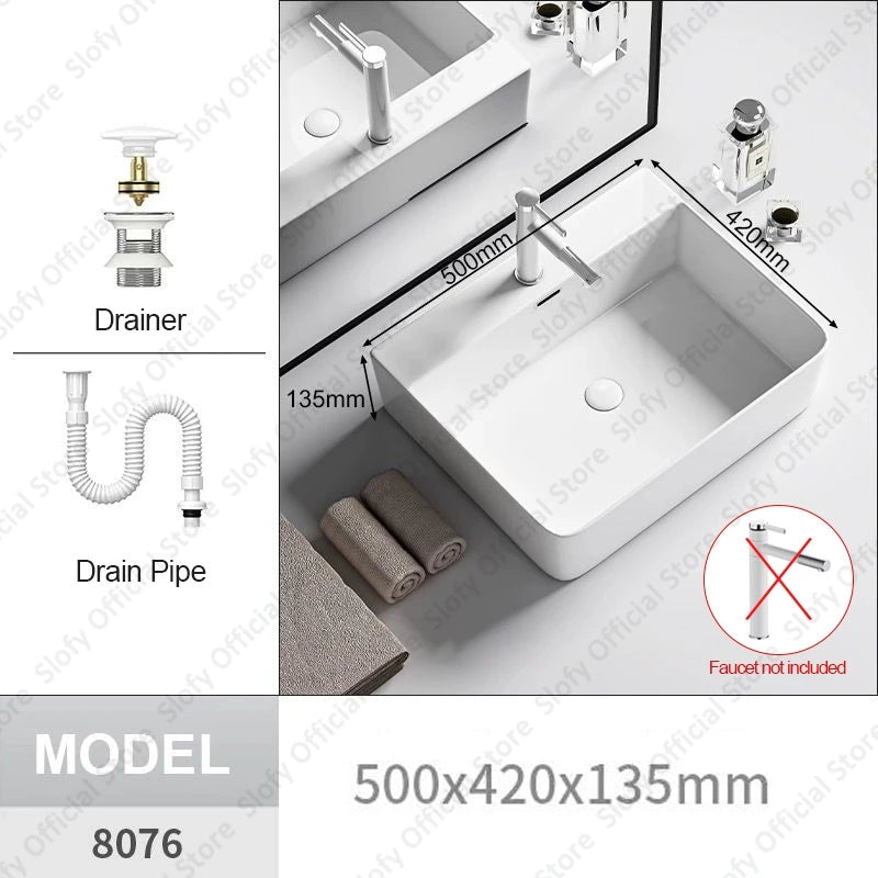 Modern White Ceramic Bathroom Basin – Luxury Multi-Size Artistic Sink