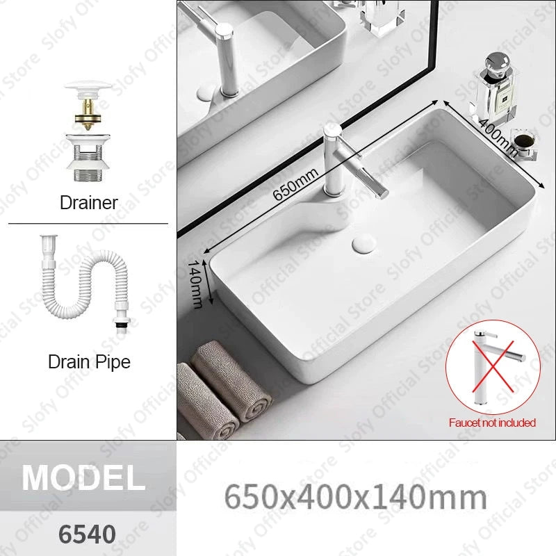 Modern White Ceramic Bathroom Basin – Luxury Multi-Size Artistic Sink