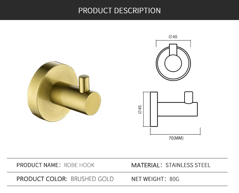 Gold Brushed Bathroom Hardware Set – Wall-Mounted Holders & Accessories
