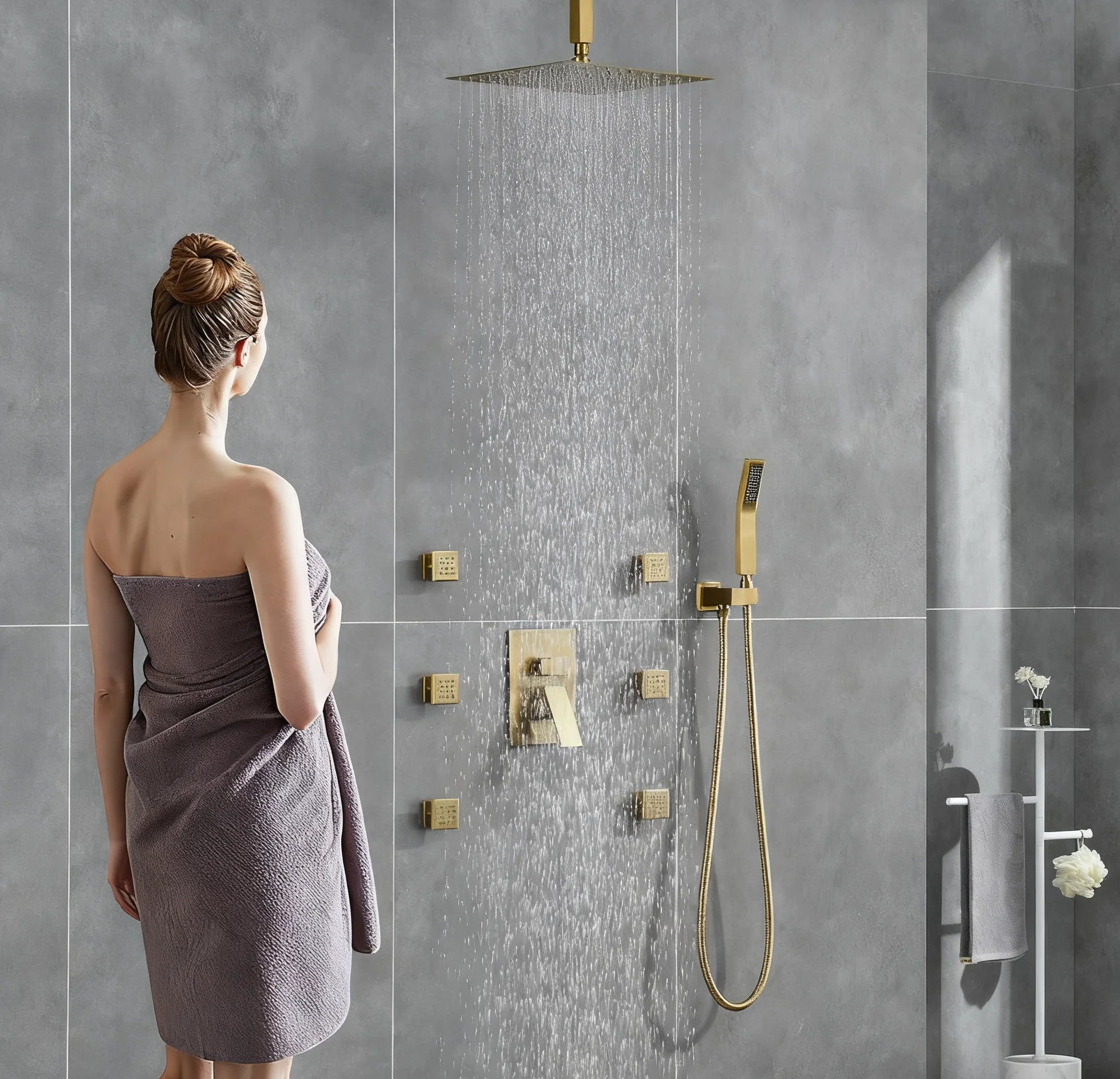 Brushed Gold Thermostatic Rain Shower System