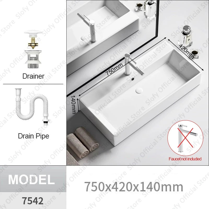 Modern White Ceramic Bathroom Basin – Luxury Multi-Size Artistic Sink