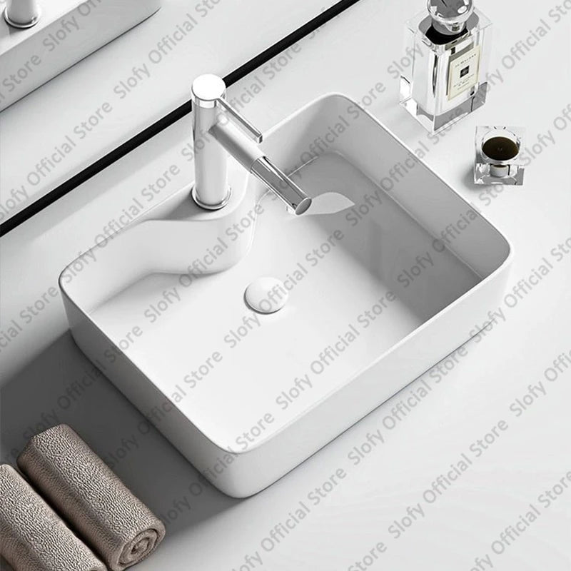Modern White Ceramic Bathroom Basin – Luxury Multi-Size Artistic Sink