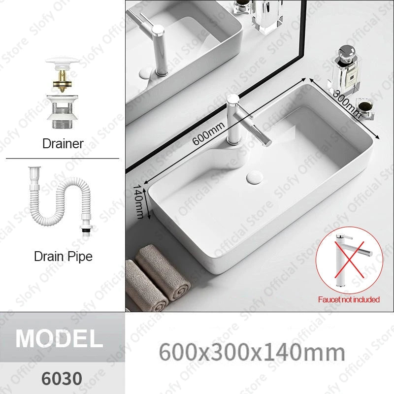 Modern White Ceramic Bathroom Basin – Luxury Multi-Size Artistic Sink