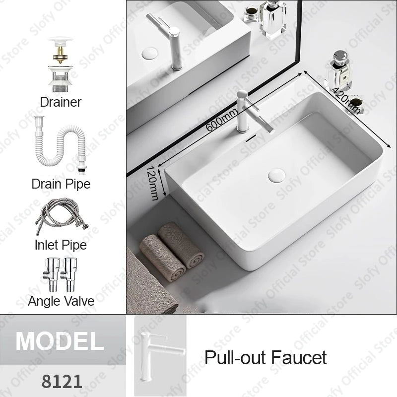 Modern White Ceramic Bathroom Basin – Luxury Multi-Size Artistic Sink