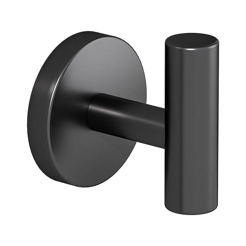 Matte Black Bathroom Accessories Set – Wall Shelf, Towel Rail, Hooks & Toilet Roll Holder