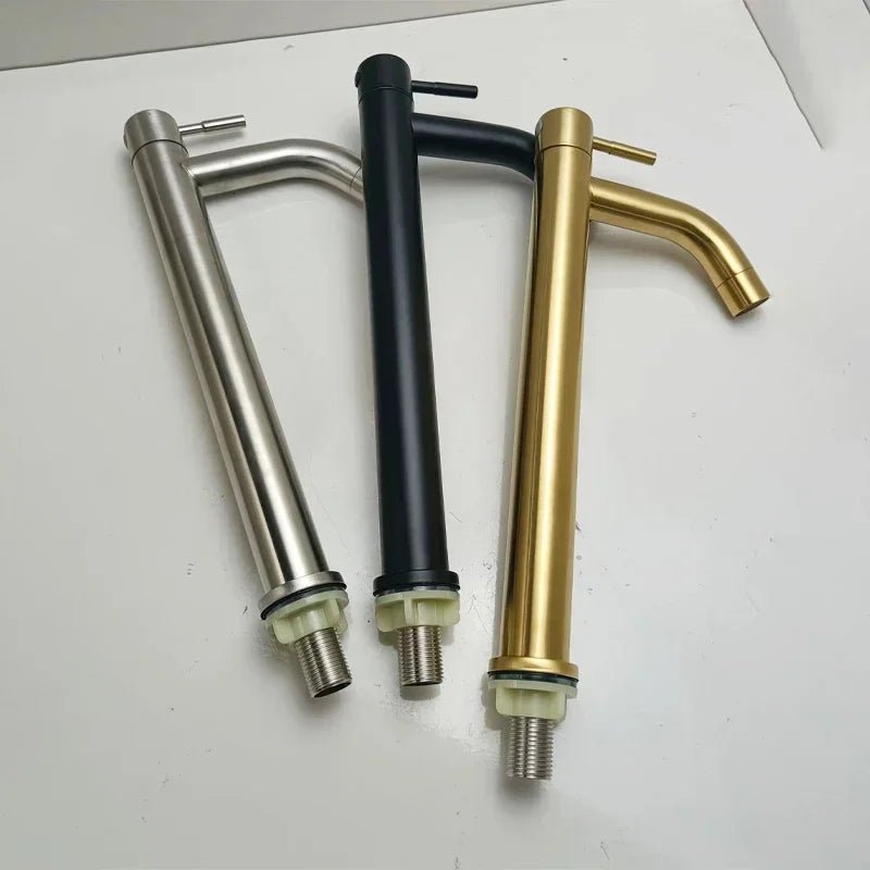 Black & Gold Stainless Steel Basin Faucet – Quick-Open Single Cold Tap