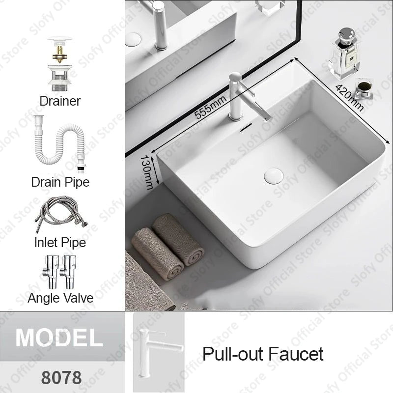 Modern White Ceramic Bathroom Basin – Luxury Multi-Size Artistic Sink