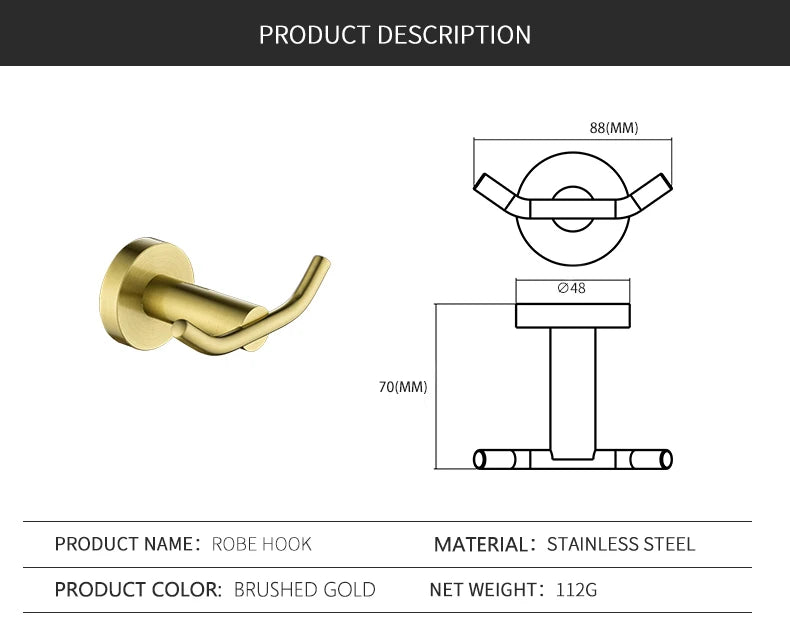 Gold Brushed Bathroom Hardware Set – Wall-Mounted Holders & Accessories
