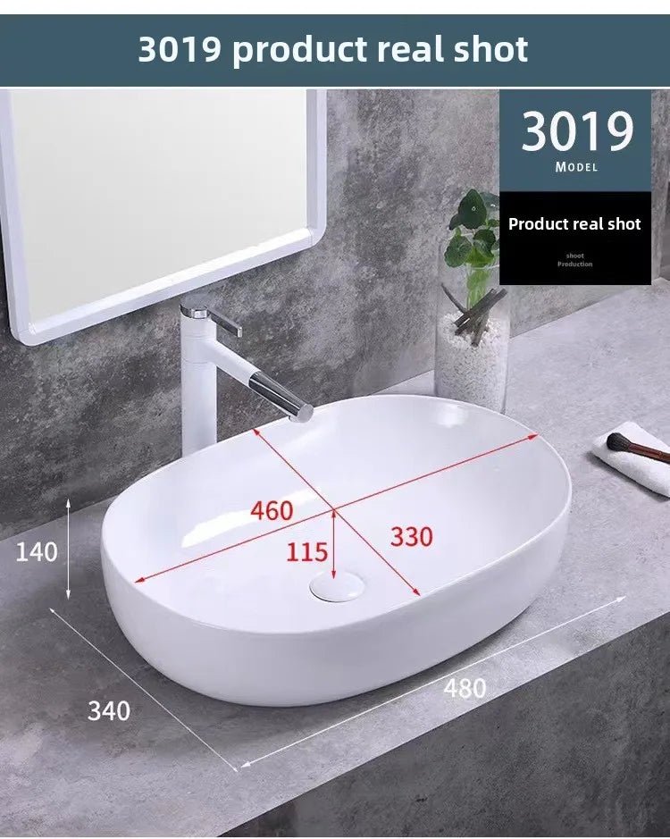 Square White Ceramic Countertop Basin – Multi-Size Vanity Sink