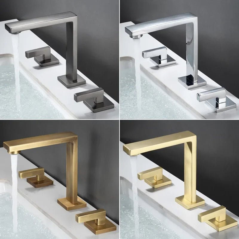 Brushed Gold Widespread Bathroom Faucet – 3-Hole, Dual Handle Mixer Tap