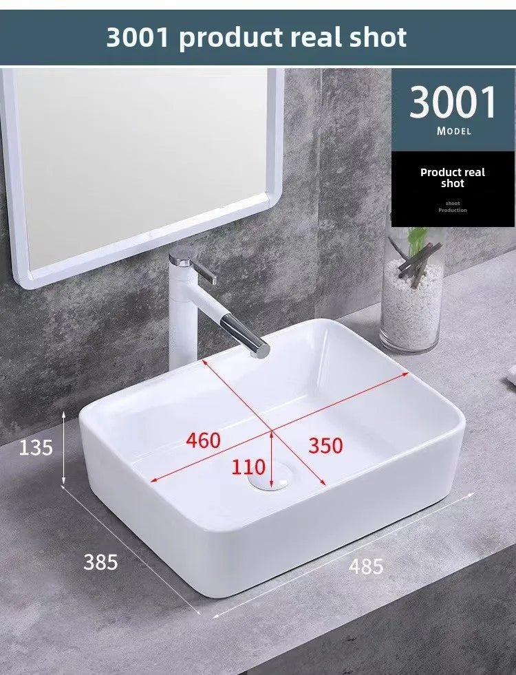 Square White Ceramic Countertop Basin – Multi-Size Vanity Sink