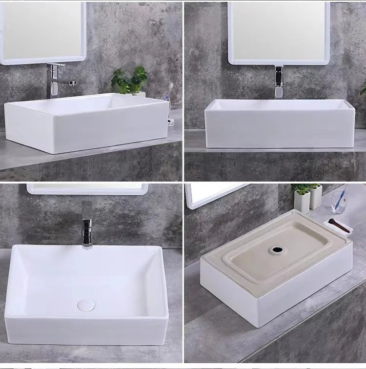 Square White Ceramic Countertop Basin – Multi-Size Vanity Sink