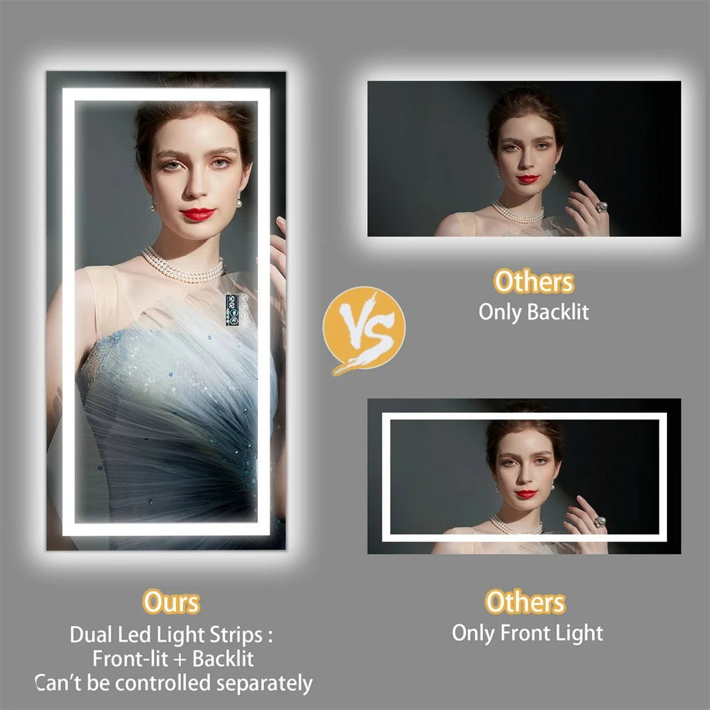 XXL Smart LED Bathroom Mirror – Bluetooth, Digital Display, Anti-Fog, Front & Back Lit