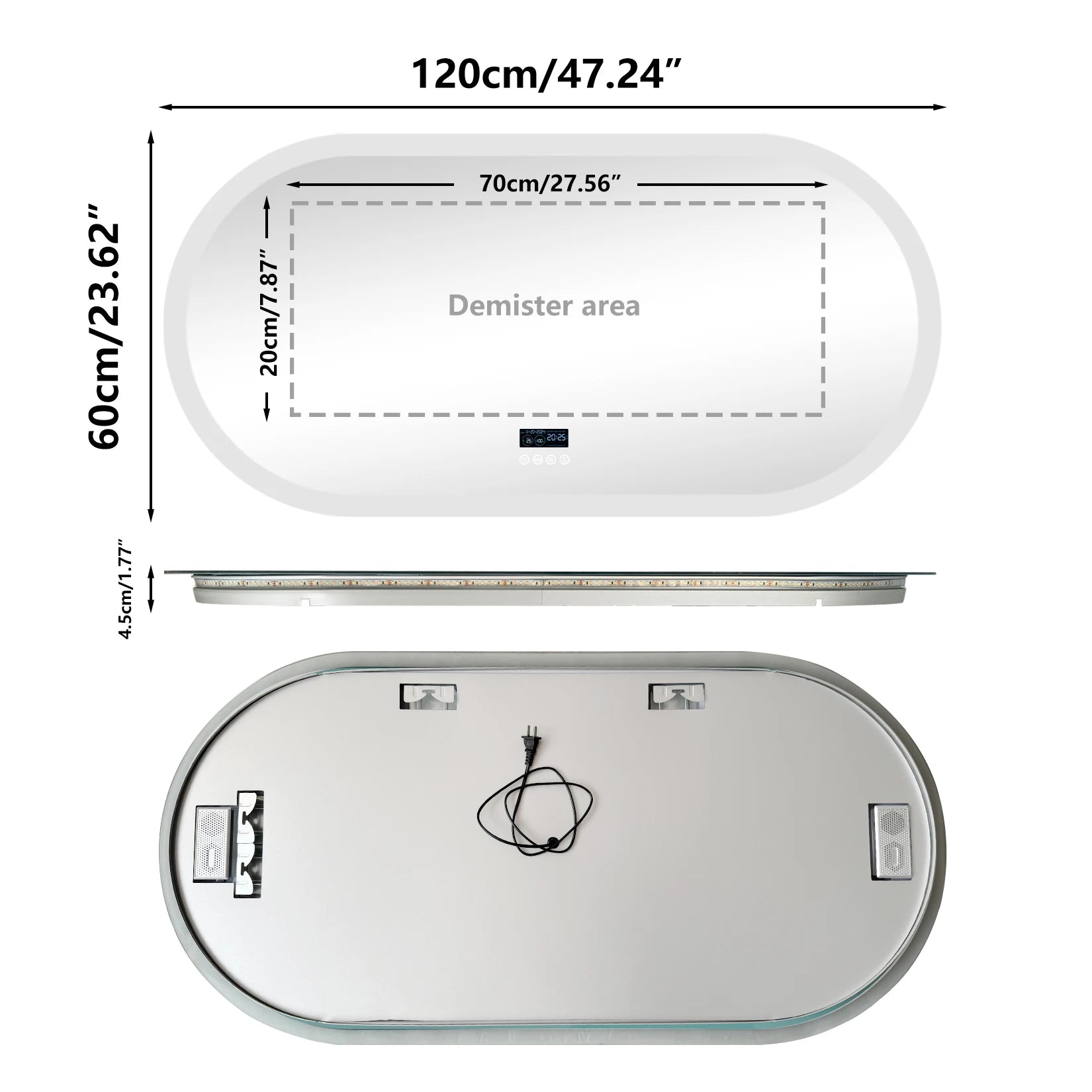 Oval LED Bathroom Mirror with Bluetooth & Digital Display – Smart Wall-Mounted (80/120cm)