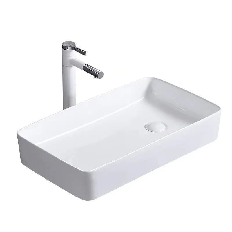 Square White Ceramic Countertop Basin – Multi-Size Vanity Sink